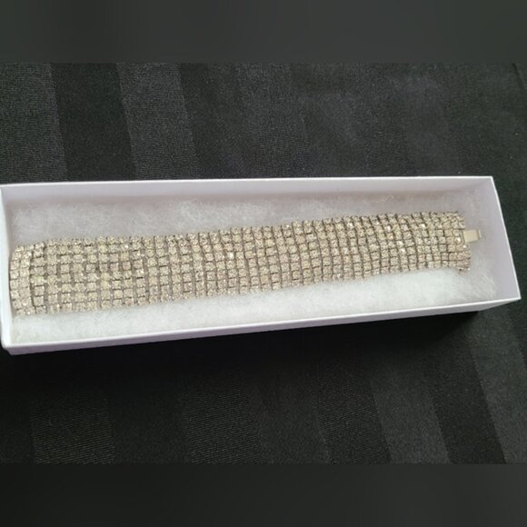 Vintage Rhinestone Kramer of New York Cuff 9 Row Crystal Evening Luxury Bracelet - Picture 8 of 14